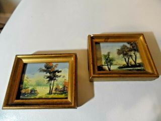 Vintage Miniature Landscape Oil On Cardboard Paintings.