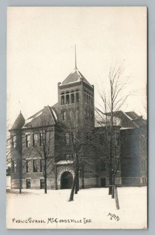 Public School Mccordsville Indiana Rppc Antique Photo Pc " Better Than Ohio " 1911