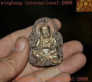 Old Tibet Buddhism Pure Bronze Gold Yellow Jambhala Mammon Amulet Pendant Statue