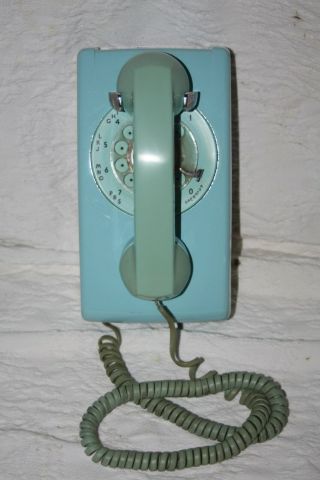 Vtg Bell System Western Electric Wall Mount Rotary Telephone Aqua Blue Teal Rare