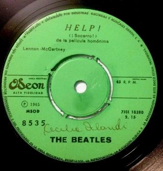 The Beatles - Chile Rare Odeon Light Green Labels Single M - 45 Rpm 7  Help " 1965