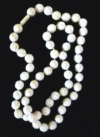 Rare Antique Chinese Carved Knot Beads In Cow Bone With Matching Clasp - 39 "