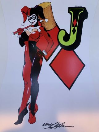Neal Adams Rare Harley Quinn Print Hand Signed Playing Card With 13x19