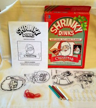 Rare Shrinky Dinks Vintage Christmas Ornaments Craft Kit 1989 Santa Sled Ball