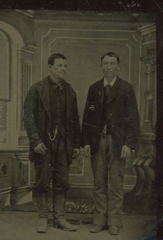 Antique Civil War Era Tin Type Photo Men W/posing Stands Post Mortem? Gay Inte