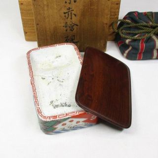 D715 Very Rare Japanese Ink Stone Of Old Imari Porcelain W/very Good Accessories