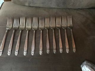 12 Dinner Forks Silverplate Holmes And Edwards Danish Princess Inlaid Vintage.