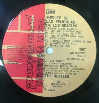 The Beatles - Chile Rare Promo Emi Single 1982 45 Rpm 7 " Medley M -