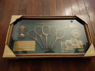 Vintage Large History Of The Tennis Racket Antique Shadpw Box Display Case