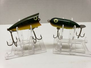 Vintage Heddon Tiny Torpedo & Chugger Jr.  Fishing Lures Frog Pattern