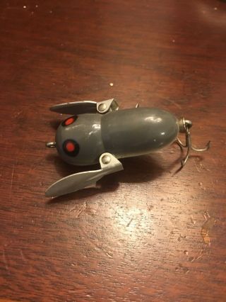 Vintage Heddon Tiny Crazy Crawler Fishing Lure Grey Mouse Good
