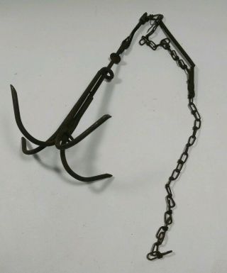 Old Iron Hand Grappling Hook Fishing Hanging Vintage Blacksmith Collapsible