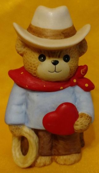 Porcelain Lucy Rigg & Me Teddy Bear Cowboy Holding Heart Figurine 1984 Rare Hat