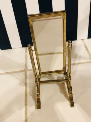 Vintage Dollhouse Furniture Standing Full Length Mirror Gold Metal