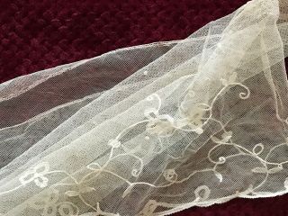 Antique Needle Lace Application On Silk Tulle Veil 1 Yard,  By 13 "