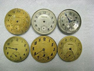 6 Vintage Pocket Watch Movements For Parts/repairs