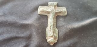 Very Rare Post Medieval Bronze Crucifix In Uncleaned Con.  Uk Find L95z