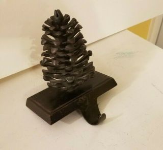 Antique Brown Cast Iron Pine Cone Christmas Stocking Hanger Holder Hook