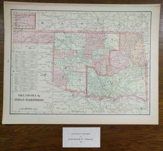 Oklahoma Indian Territory 1901 Vintage Atlas Map 14 " X11 " Old Antique