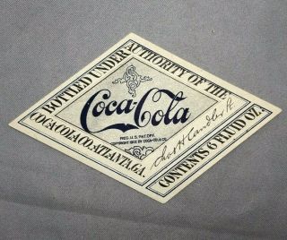 1917 - 19 Coca Cola Straight Side Bottle Paper Diamond Label Chas Candler Antique