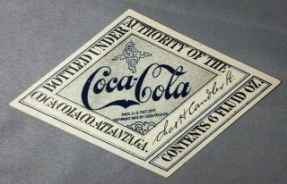 1917 - 19 COCA COLA Straight Side Bottle paper Diamond LABEL Chas Candler Antique 3