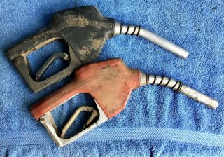 2 - Vintage Opw Old Service Station Antique Car Oil Can Steampunk Gas Pump Nozzles