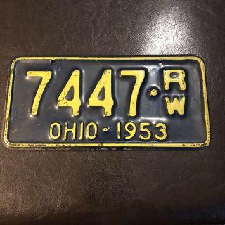 Vintage 1953 Small Rare Ohio License Plate Great Wall Hanger Or Old Car Cycle