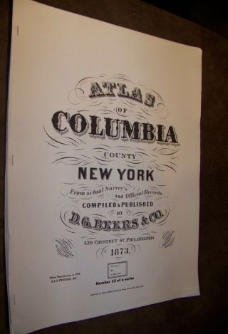 1873 Columbia County Ny Atlas Map Fw Beers Chatam Hudson Ghent 1977 Reprint