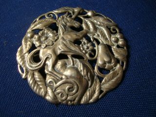 Ultra Rare Unicorn Cameo Old Pawn Sterling Silver Big Chunky Brooch