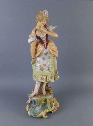 Antique German Dresden Volkstedt Large Figurine Of Young Lady.