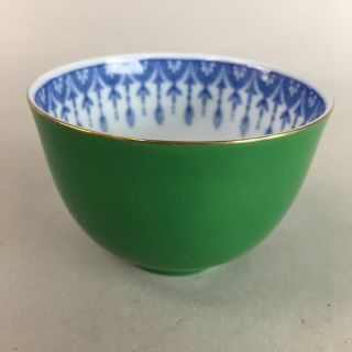 Japanese Porcelain Teacup Vtg Tachikichi Yunomi Blue White Green Qt5