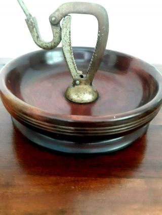Antique Wood Nut Bowl With Built - In Nut Cracker 8.  5 " Round Vintage