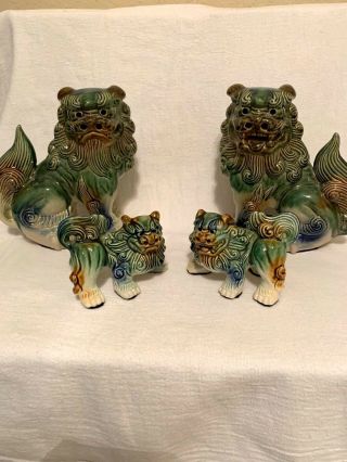 Set Of 4 Vintage Asian Chinese Ceramic Foo Dog Figurines Mid Century Modern Rare