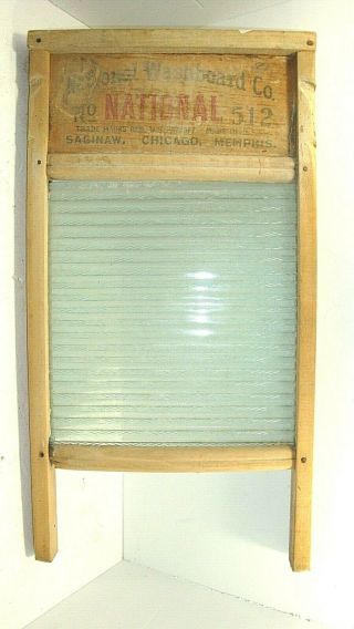 Vintage National 512 Laundry Washboard Victory Ribbed Glass & Wood Primitive
