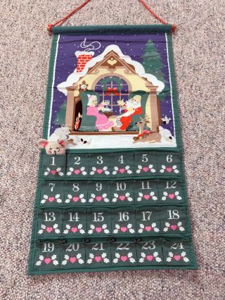 RARE 1987 Vintage Avon Cloth Advent Calendar Countdown To Christmas with Mouse 3
