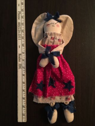 Vintage Handmade Cloth Rag Bunny Doll 14 Inch Primitive Folk Art Dated 1990