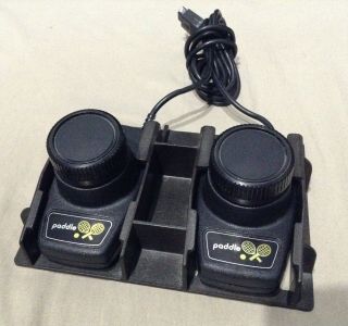 Atari 2600 Video Game Controllers Pong Paddles - Set Of 2 W/holder Vintage Rare