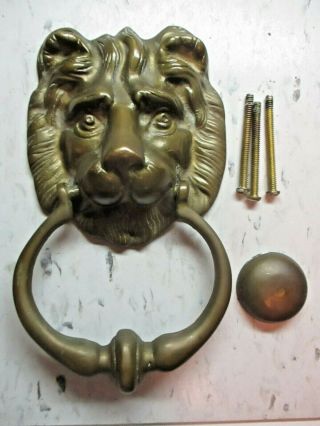 Lion Head Door Knocker 7 - 1/8 " In Tall Solid Brass: Screw Spread=3 - 15/16 " Vintage