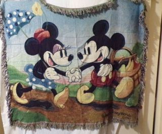 Walt Disney World Mickey Minnie Mouse Picnic Knitted Throw Blanket Rare Cartoon