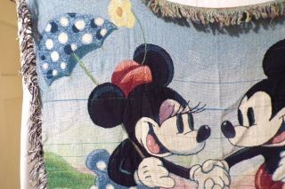 Walt Disney World Mickey Minnie Mouse Picnic Knitted Throw Blanket Rare Cartoon 3