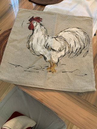 Rare Pottery Barn Rooster Hen Chicken Pillow Cover Farmhouse Rustic 20x20
