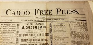 1878 Caddo Indian Territory Newspaper Choctaw Nation Oklahoma Rare Vol 1 12