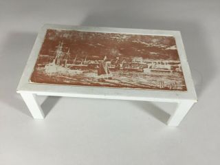 Lundby Dollhouse Vintage Coffee Table White Plastic With Picture Top