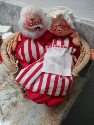 Annalee Christmas Santa & Ms Clause Doll Vintage Holiday 1971 Set Of (2) 1970s