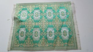 Vintage Dollhouse Rug Rectangle Thin Gold Strands And Green 8 - 1/4 " By 6 - 1/4 "