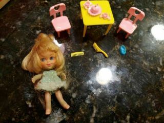 Vintage Liddle Kiddles Greta Griddle Doll Table & Chairs Little Tea Set Mattel
