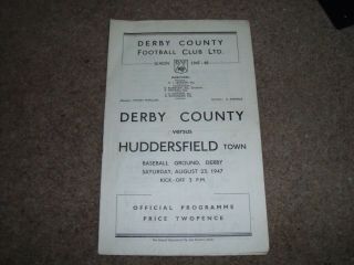 Rare Vintage Derby County V Huddersfield Town 23rd August 1947