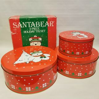 Dayton Hudson Vintage Santa Bear Tin Set 1986 Set Of 3 Tins With Box Re