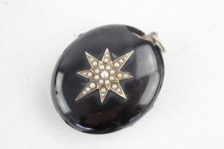 Antique Victorian.  925 Sterling Silver,  9ct Gold,  Pearl & Onyx Mourning Locket
