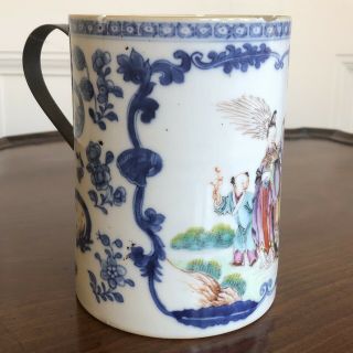 A Large Antique 18th Century Chinese Export Porcelain Tankard,  Qing.  14.  Cm High.